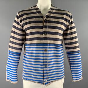 COMME des GARCONS SHIRT Size XL Cream Blue Stripe Wool Buttoned Cardigan